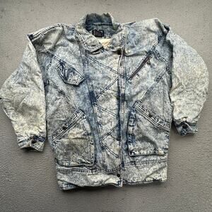 Vintage 80s 90s Gallery Denim Jean Jacket Women XL Acid Wash Full Zip Blue Lined